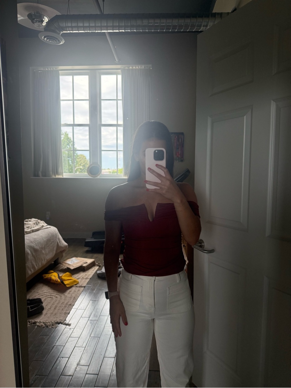 Lulu's Off-Shoulder V-Notch Crop Top in Burgundy
